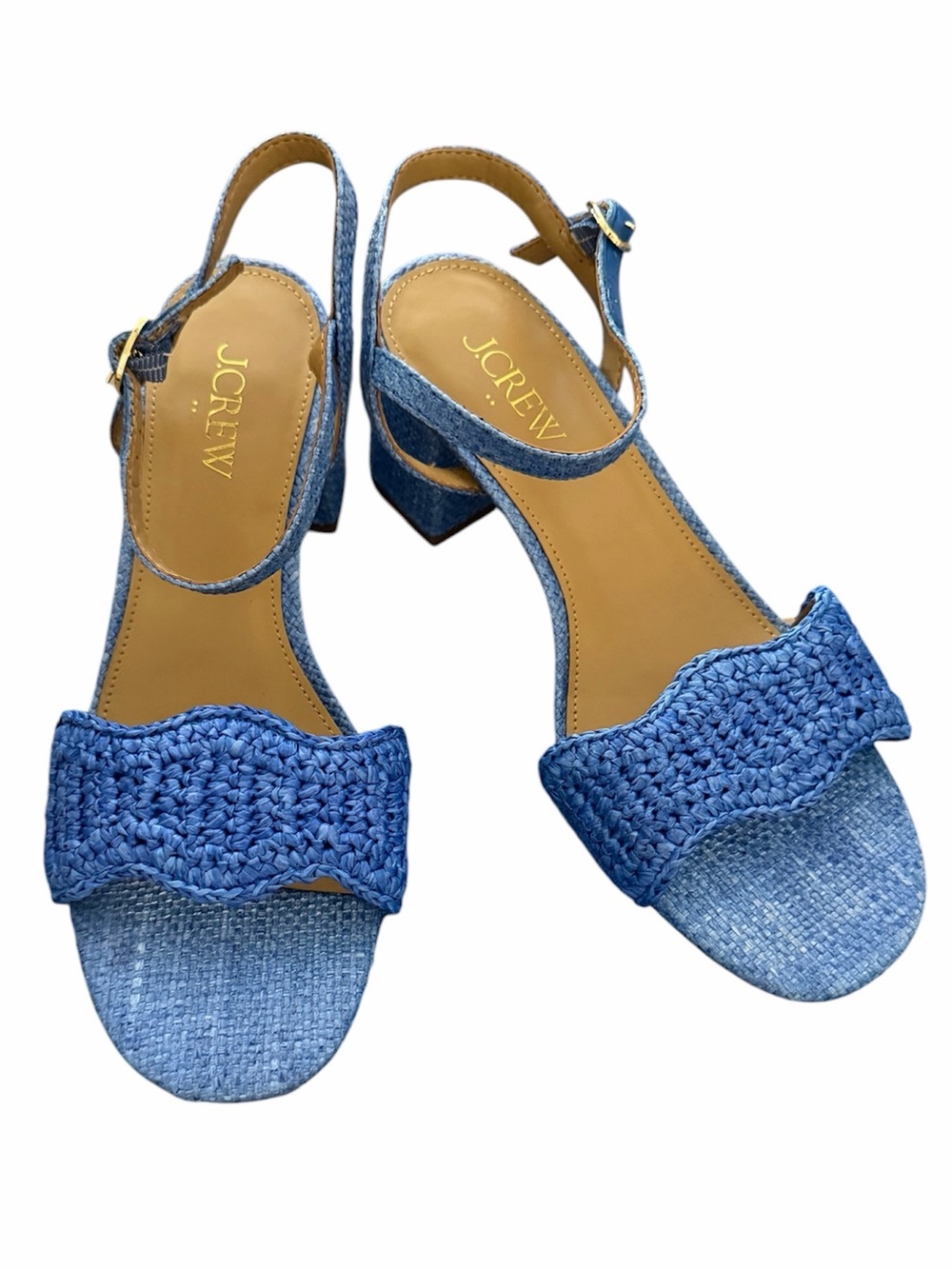 NWOB J.CREW FACTORY Woven Raffia Heeled Sandals Blue 6.5